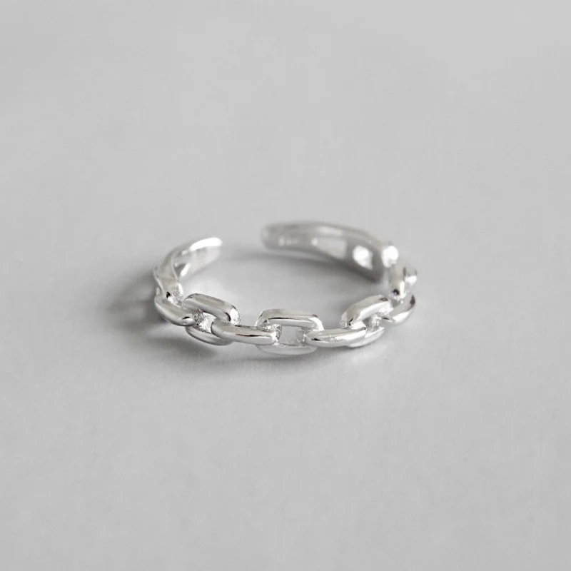 Silver F.I.N.S серебряное кольцо 925 классическое звено цепи открытый манжет регулируемое кольцо на палец кольца из стерлингового серебра для женщин корейская мода - Цвет основного камня: Silver