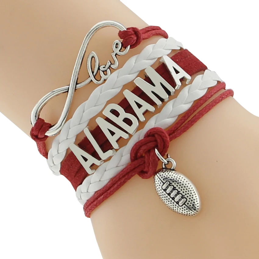 Браслет для спортивной команды Infinity Love Alabama State красный белый на заказ спортивные