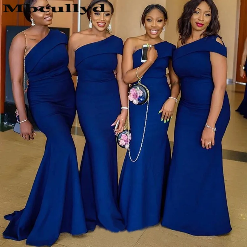 

Mbcully Royal Blue African Bridesmaid Dress 2023 Mermaid One Shoulder Wedding Guest Dresses Cheap Under 100 vestido madrinha