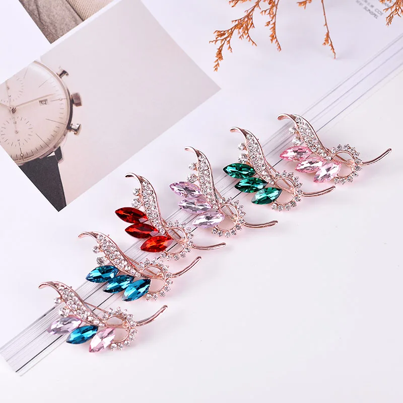 LUBOV Красочный Кристалл Камень листья золотая металлическая ветка Брошь булавка