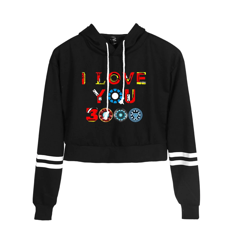 Новый Harajuku модные худи укороченный Love You 3000 раз толстовка с капюшоном для женщин