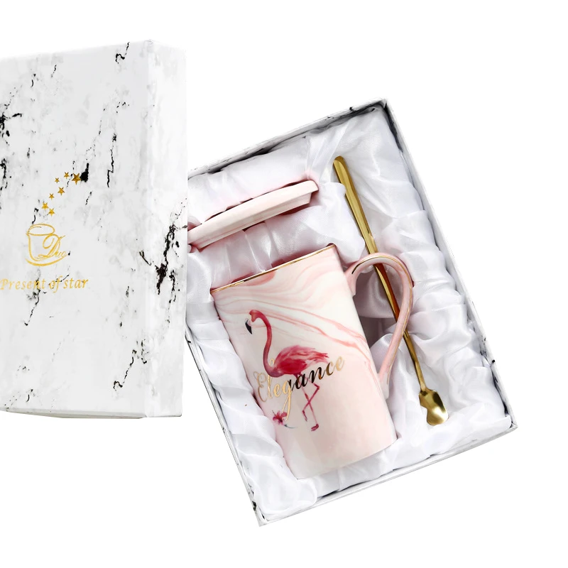 Креативная керамическая мраморная кофейная кружка с Фламинго в европейском