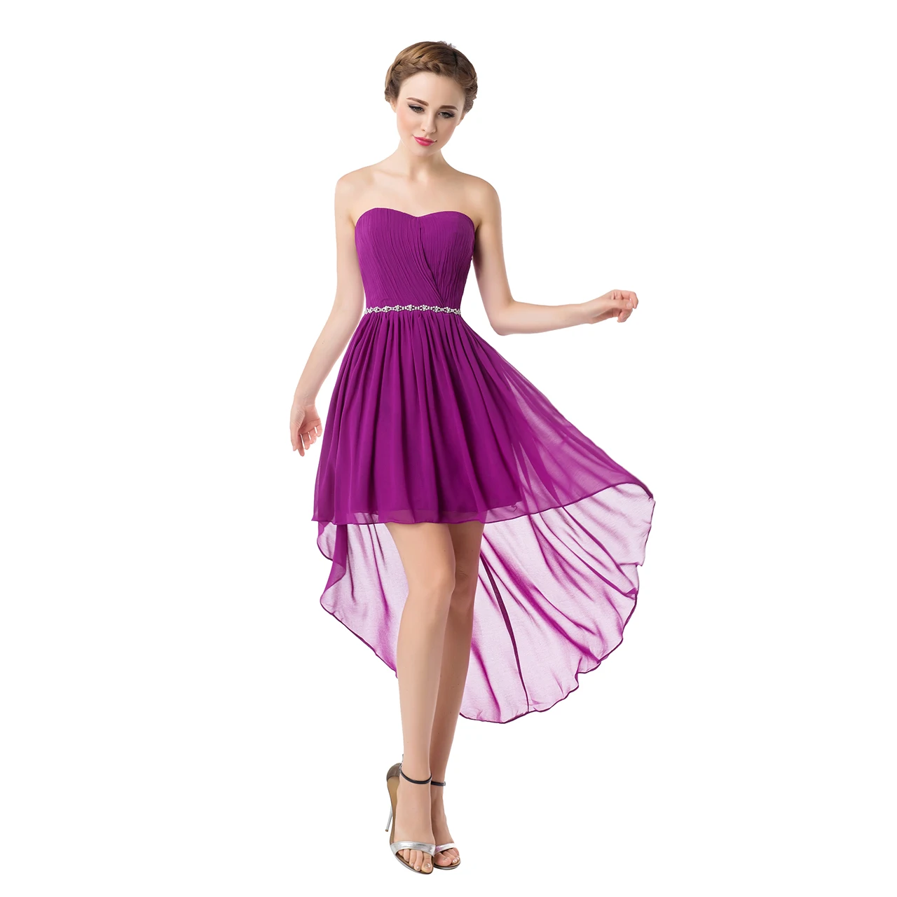 Фиолетовый SSYFashion короткие платья для невесты шифоновое платье без бретелек асимметричное кружевное торжественное платье Плюс Размер свадебное платье для выпускного вечера - Цвет: Фиолетовый
