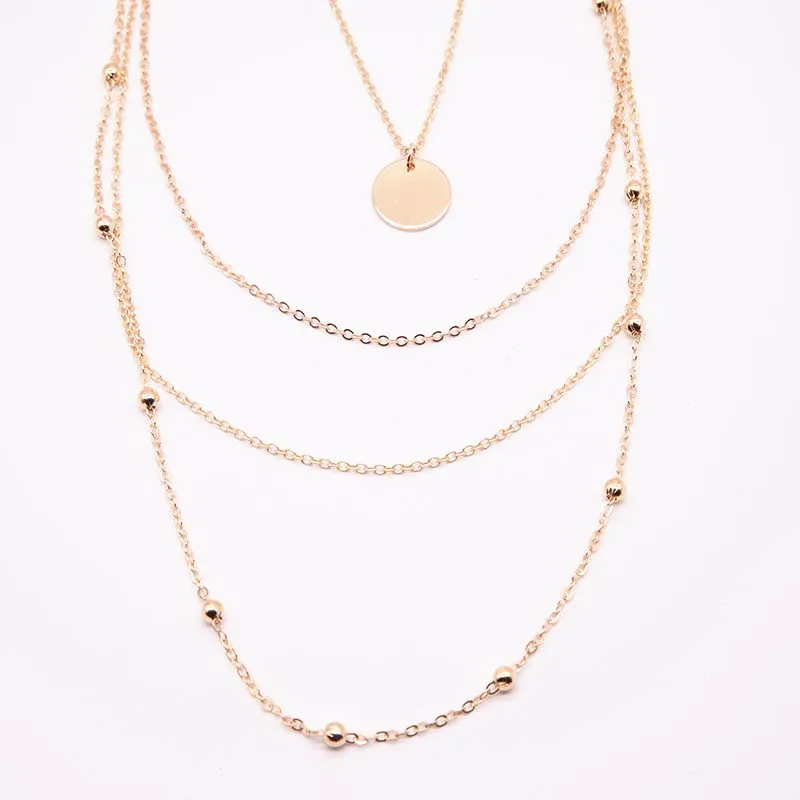 Женское многослойное ожерелье чокер золотистого цвета колье с круглой цепочкой