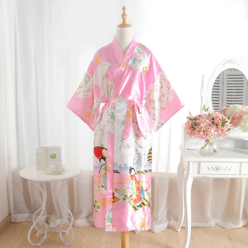 

Novelty Womens Wedding Bride Bridesmaid Dressing Kimono Robe Pink Lady Rayon Bath Gown Yukata Nightgown Sleepwear Sleepshirts