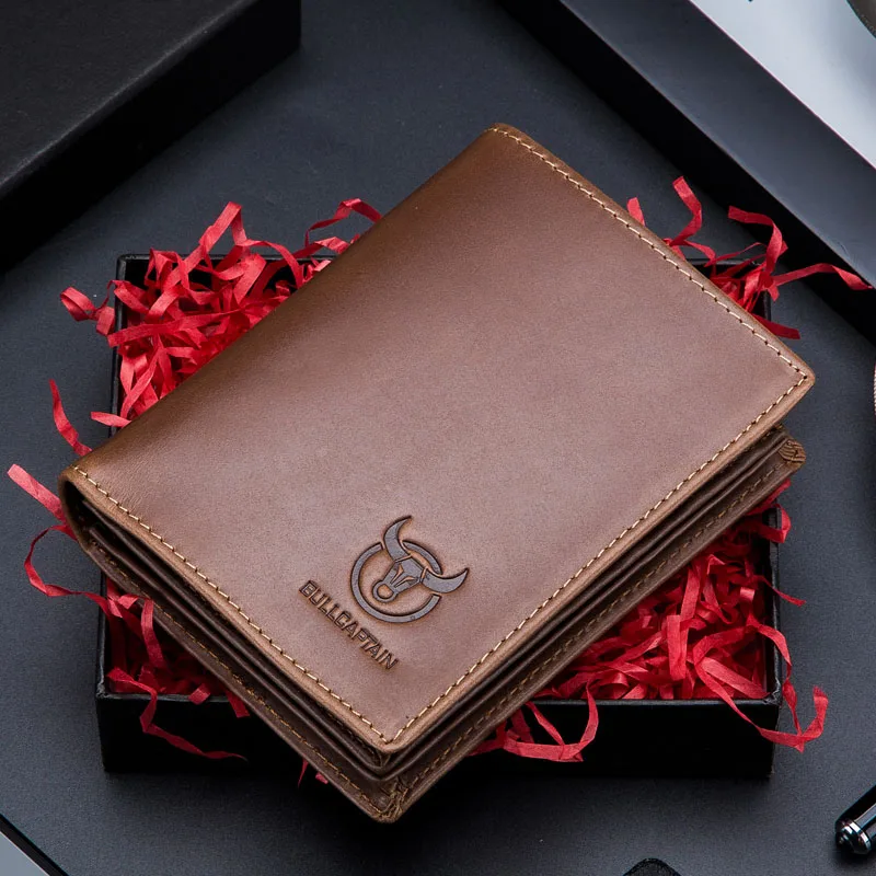 BULLCAPTAIN RFID мужской кожаный бумажник короткий вертикальный локомотив Британский Досуг многофункциональная карта посылка кожаный кошелек - Цвет: coffee 027