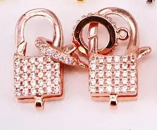 Rose Gold color 10 шт. ZYZ324-9778 CZ микро проложить Квадратный замок Омаров коготь застежка, кубический цирконий Застежка/Соединительный разъем, ювелирные изделия фитинги - Цвет: Rose Gold color