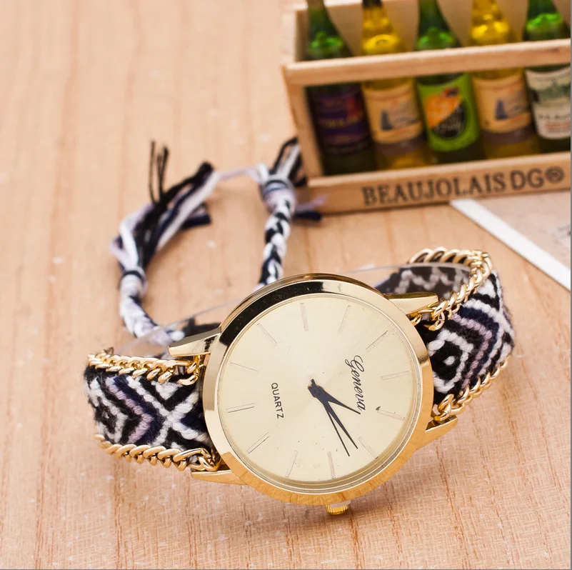 Женские наручные часы с плетеным браслетом богемные кварцевые под платье 100