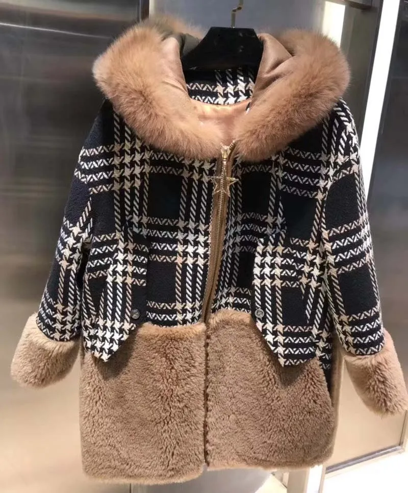 Модное шерстяное пальто abrigos mujer invierno с капюшоном, дизайнерское Женское пальто, воротник из лисьего меха, украшение, casaco feminino, шерстяное пальто