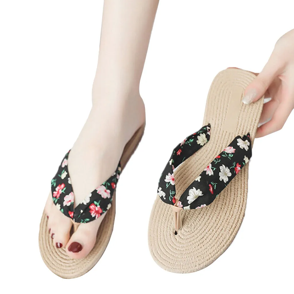 SAGACE/модные Нескользящие Вьетнамки с цветочным рисунком на низком каблуке Летние