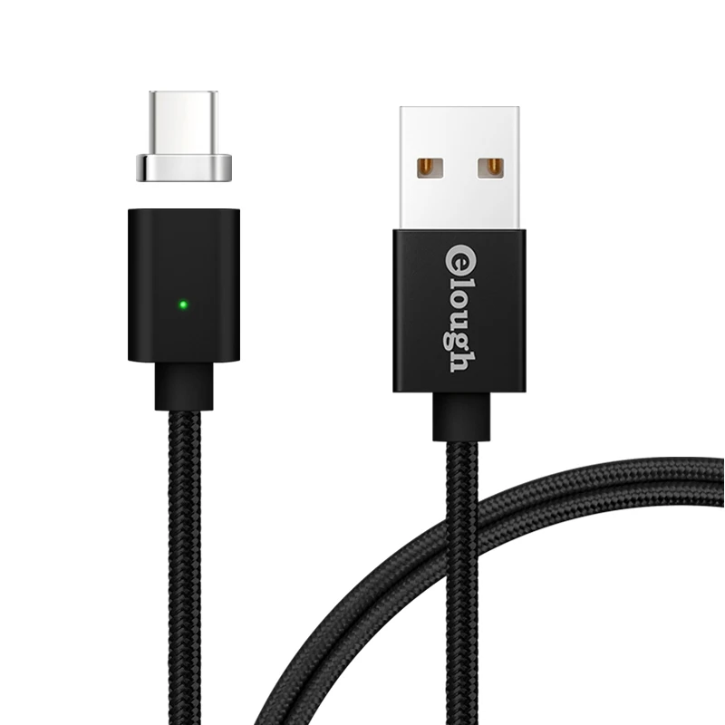 Elough E04 Магнитный кабель usb type C для samsung galaxy s8 note8 plus, быстрое зарядное устройство для мобильного телефона, магнитный кабель для зарядки type-c - Цвет: Black