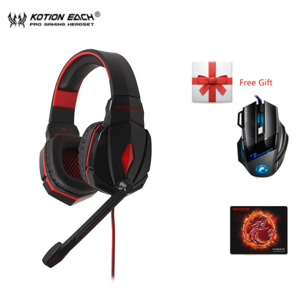 3 шт/комбо Kotion EACH G2000 игровая гарнитура Стерео Игровые наушники+ Imice 2400 точек/дюйм мышь+ коврик для мыши для ПК компьютера геймера ноутбука