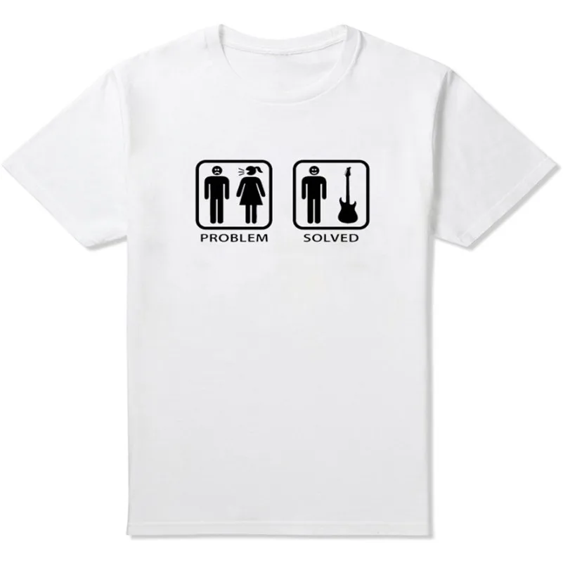 2017 Новый Стиль проблема решается гитара футболка Для мужчин Повседневное