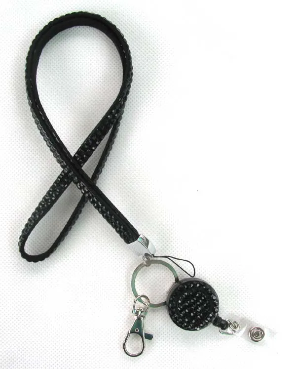 Резиновый бриллиантовый Блестящий шейный ремешок Выдвижной ID бейдж катушка