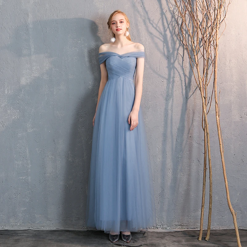 SSYfashion кружево до тюль в пол длинные голубое платье подружки невесты элегантное платье для женщин для Свадебная вечеринка на заказ плюс размеры платье