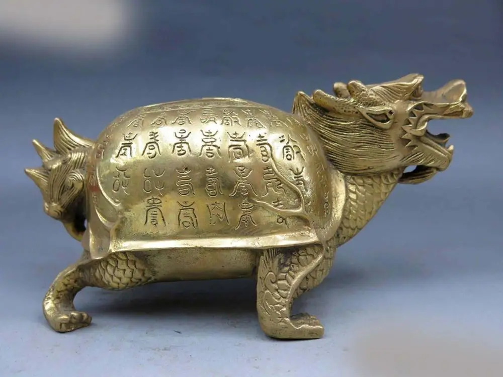 DS китайская латунная медная фэн-шуй резной дракон животного статуя черепаха | Дом