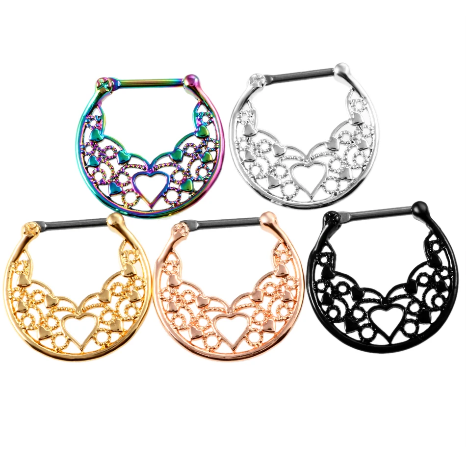 1 шт. титановый стержень сердце кружево перегородка кликер носовые кольца