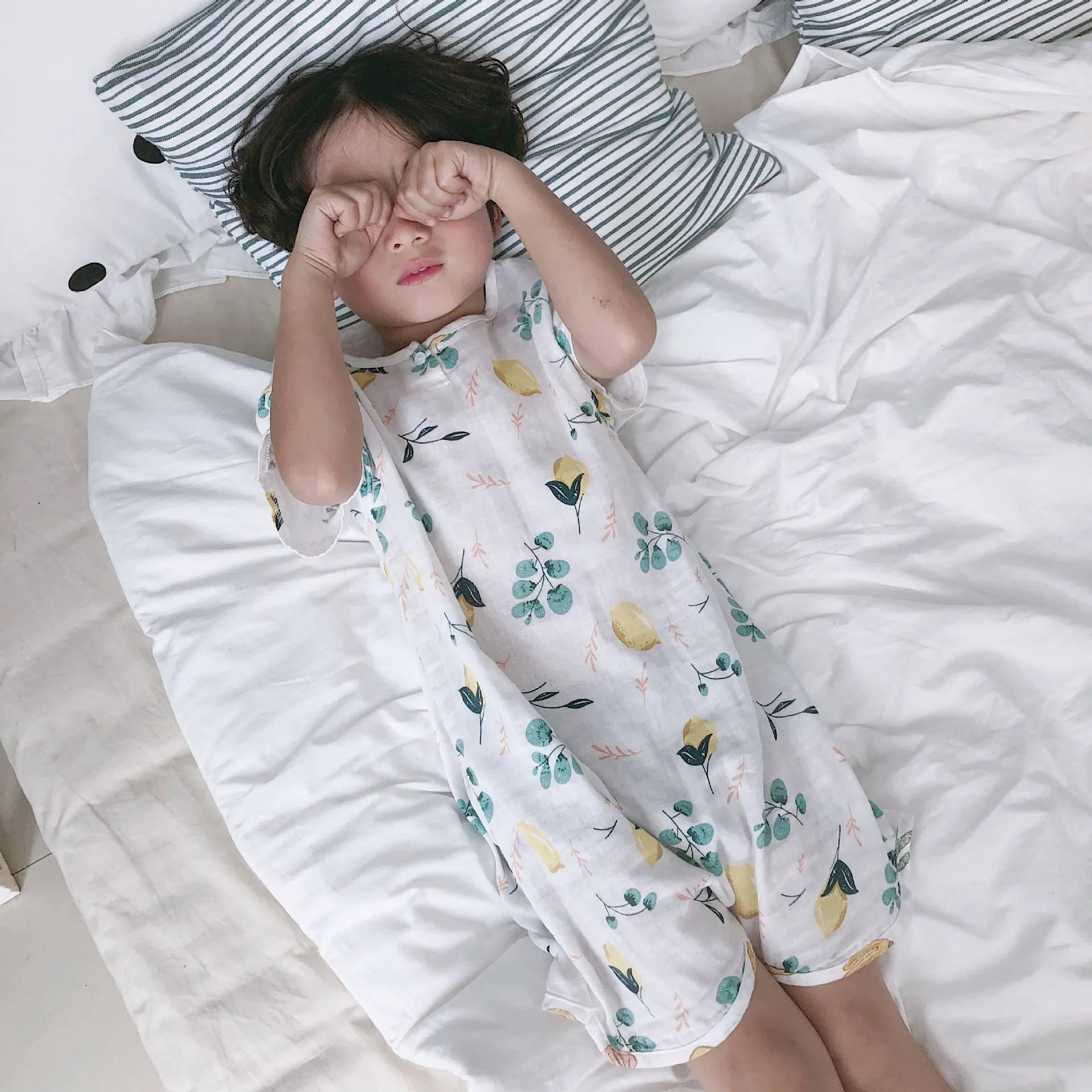 Summer 2019 boys girls pure cotton two layer cartoon printed leisure wear Korean style soft kids clothes sets bodysuits | Детская одежда