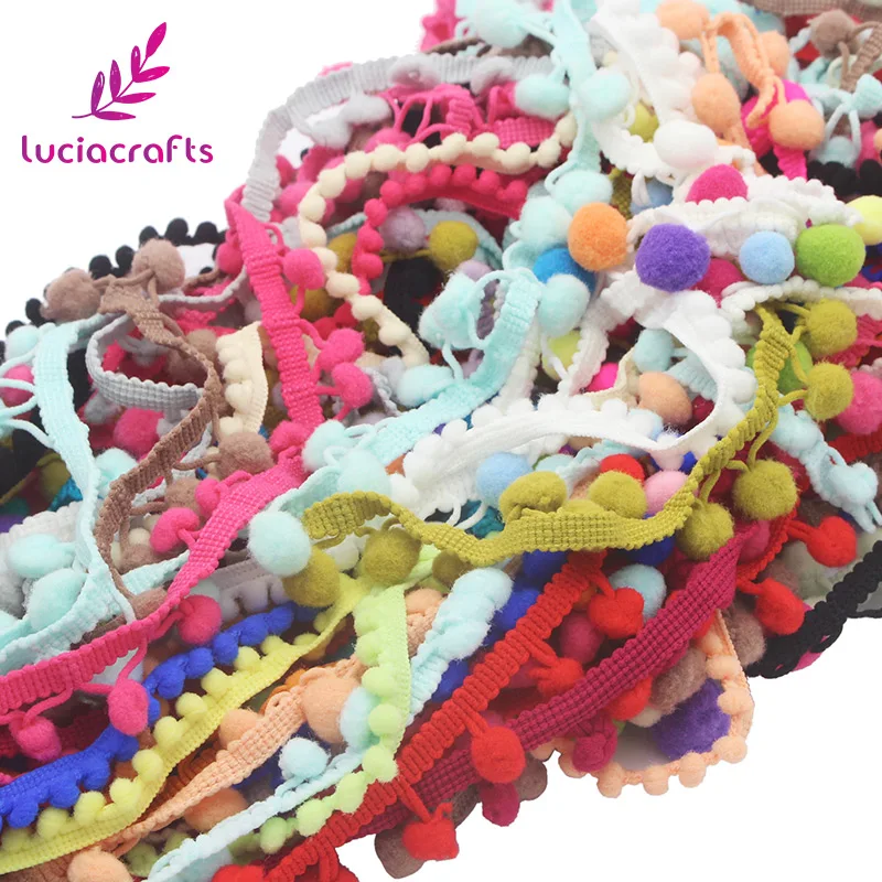 Lucia crafts 10-15 мм смешанные цвета помпон отделка шаровая лента с бахромой DIY Швейные аксессуары кружева 12 ярдов/партия(1 ярд/шт) K0204