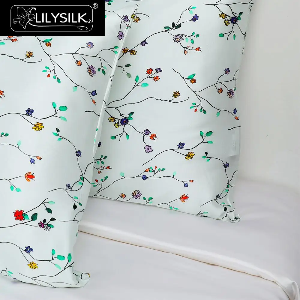 Наволочка LilySilk, 19 Momme, чистый 100 шелк, натуральный шелк, для волос, свежий весенний принт, на молнии, тутового цвета, роскошная красота
