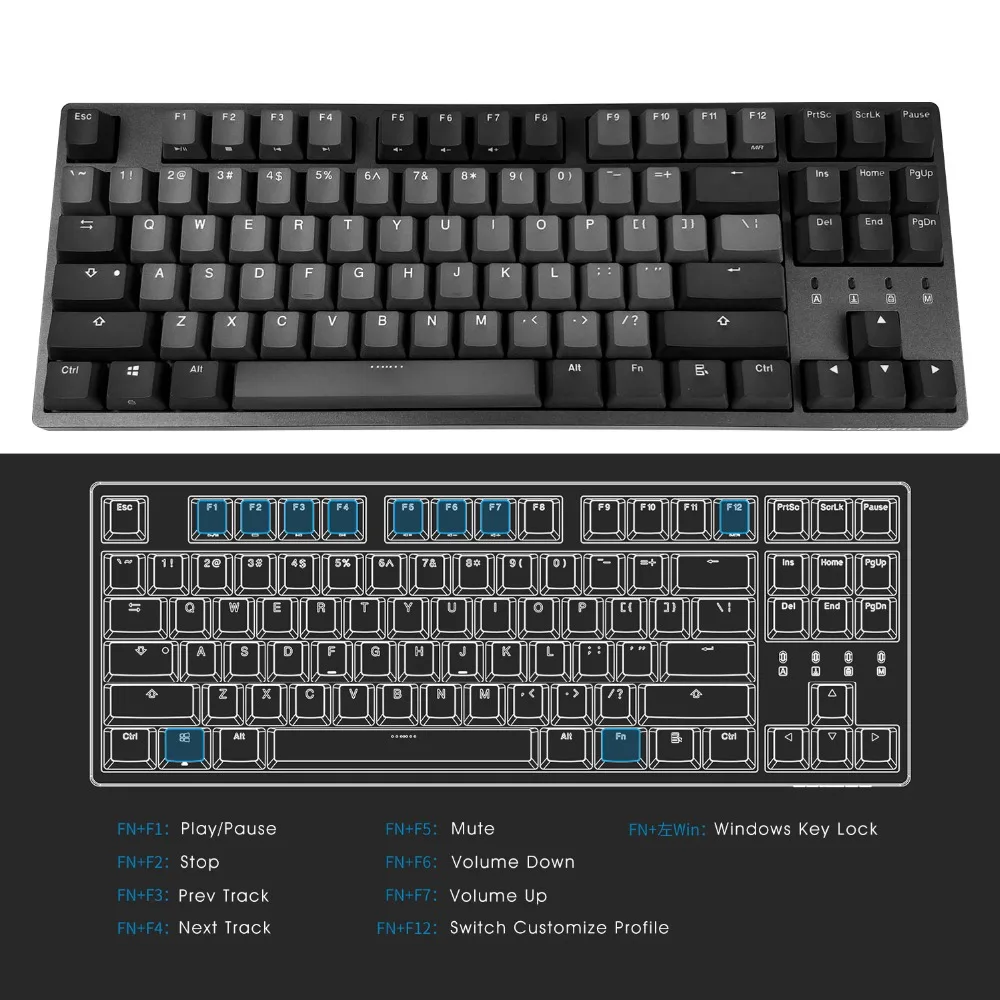 Игровая Механическая игровая клавиатура DURGOD 87 TKL с Cherry MX Silent Red Switch PBT doubleshot Keycaps