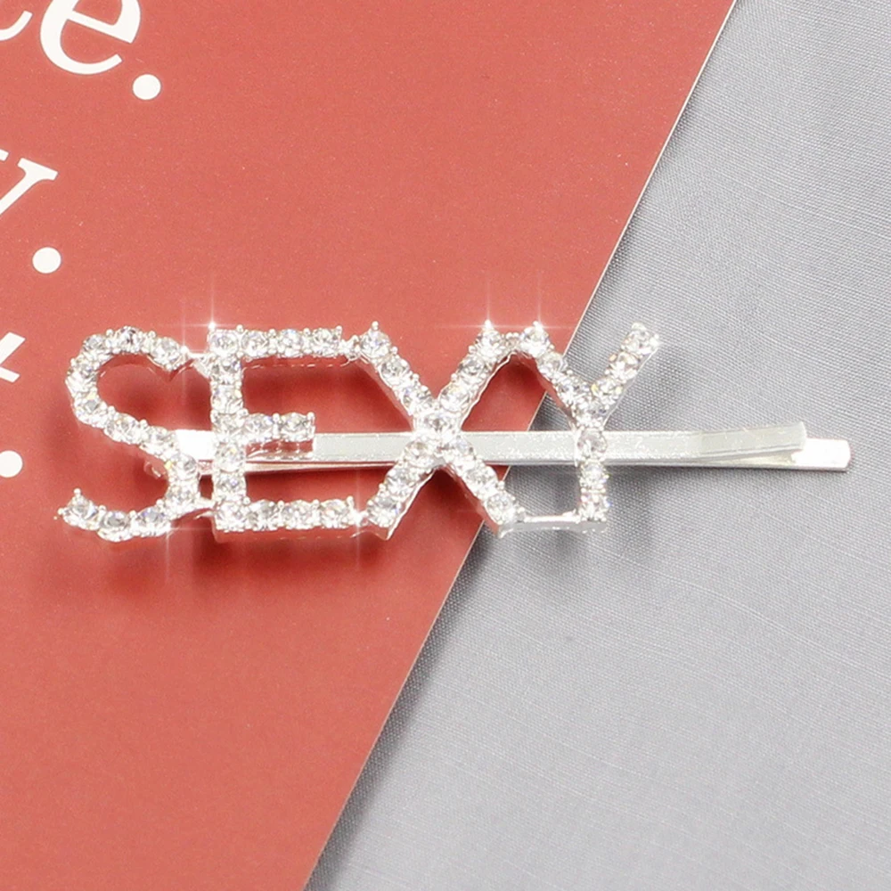 8 Styles Silver Diamond Rhinestone Letter Hair Clips Hairpin Bangs Clip Sweet Barrette Hairclips Hair Accessories
