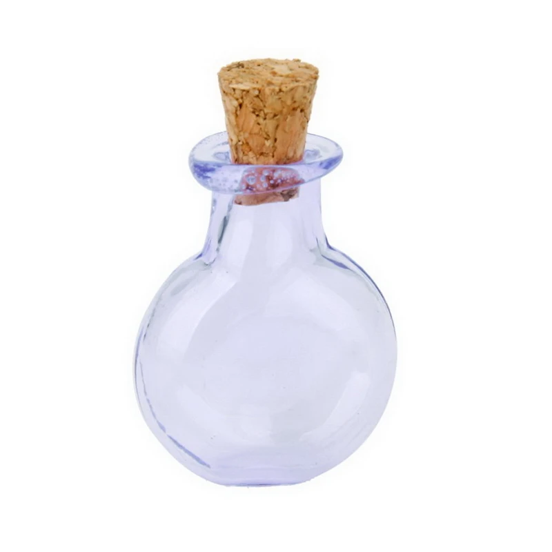 10Pcs diy Glass Cork Bottles Flat Round Vial Wishing Bottle DIY Pendant Purple | Дом и сад