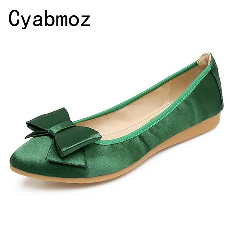 Cyabmoz/Большие размеры 34 42 женские атласные туфли на плоской подошве с острым
