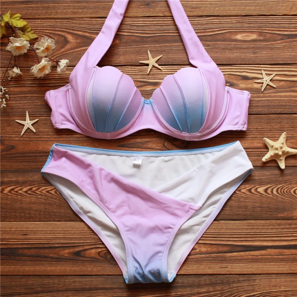 Пикантные Бикини 2017 женская обувь В виде ракушки Холтер бикини Установить