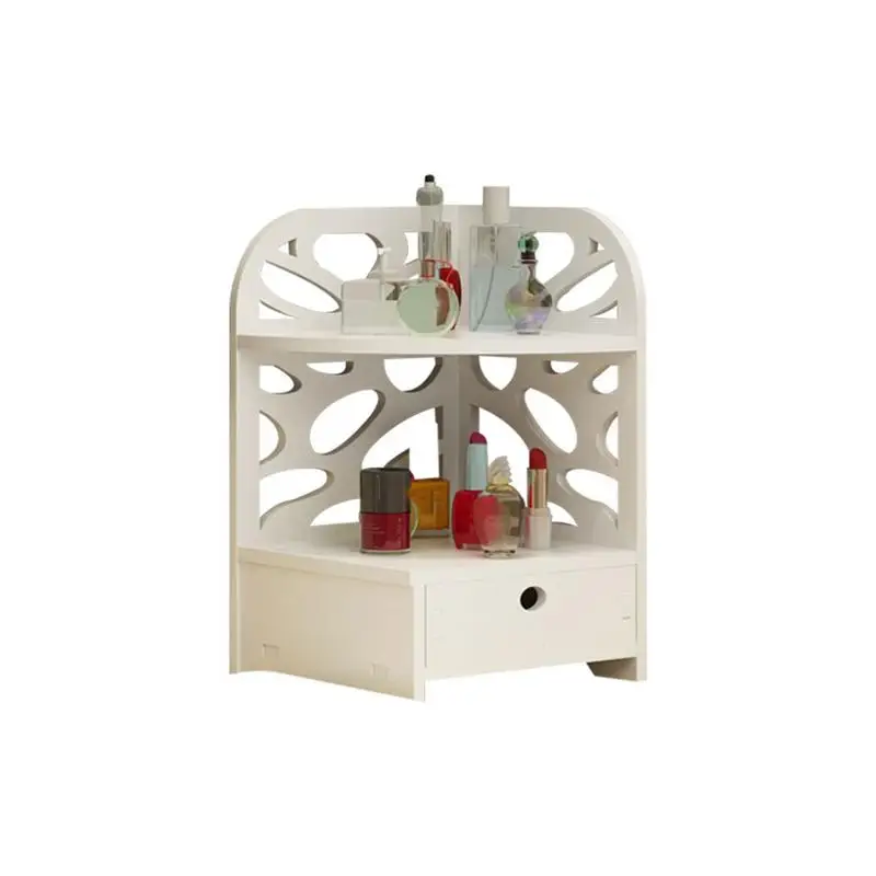 Three Styles Bathroom Storage Rack Bedroom Hollow Carving Design Dressing Table Shelf Desktop Corner Special Rack With Drawer - Цвет: C