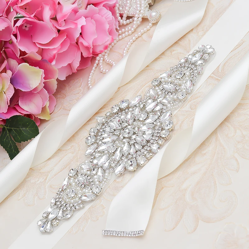 Yanstar Стразы Свадебный ремень Серебряный свадебный цветок с кристаллами платье
