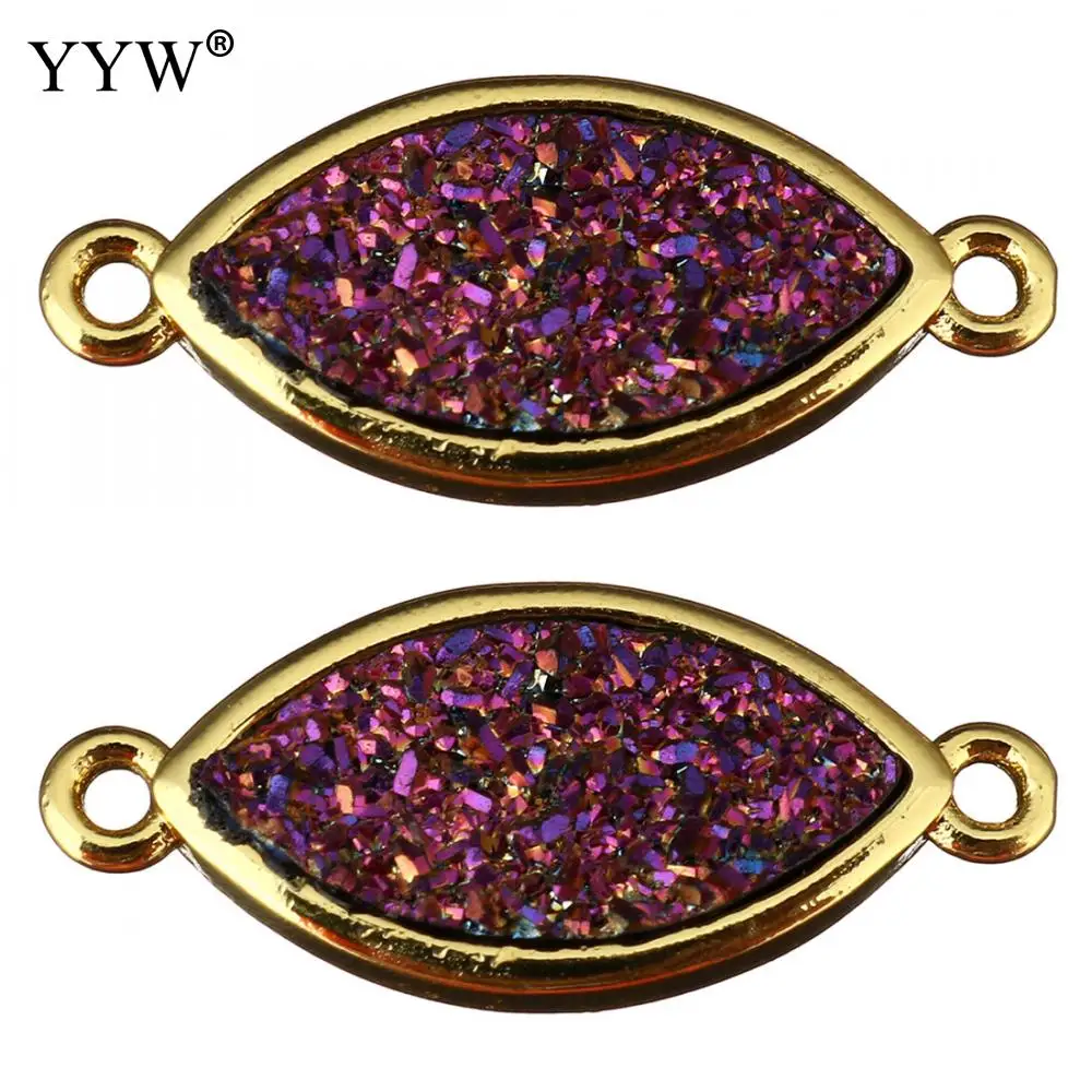 

Brass Jewelry Connector Beads With Ice Quartz Agates Crystal Stone Horse Eye Plated 1/1 Loop 22x9x3mm 10PCs/Lot