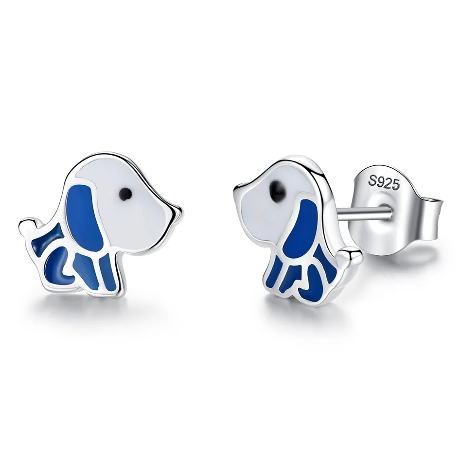 925 пробы серебряные серьги, милые серьги с собаками, маленькие животные, голубые эмалированные серьги-гвоздики для женщин и девочек, детские ювелирные изделия - Окраска металла: YE3198