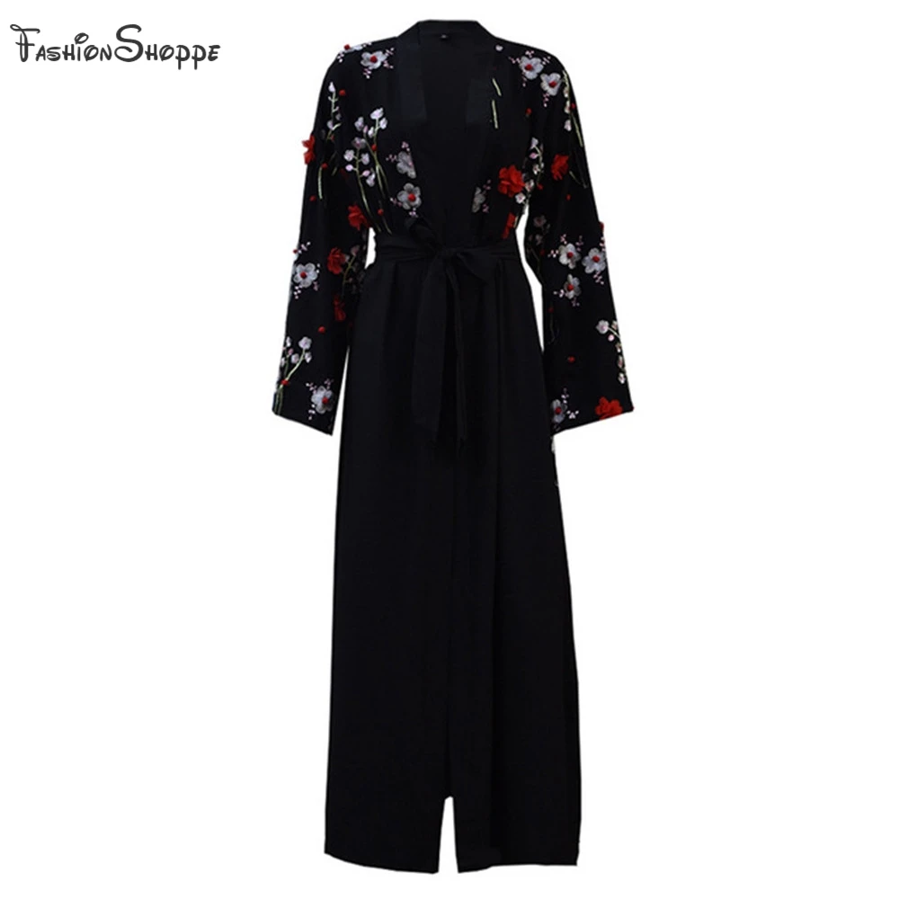 Женское длинное кимоно с цветочным принтом Abaya кардиган хиджаб в арабском и
