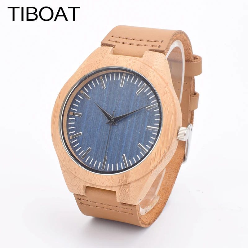Tiboat простой Повседневное деревянные часы натурального бамбука наручные ручной