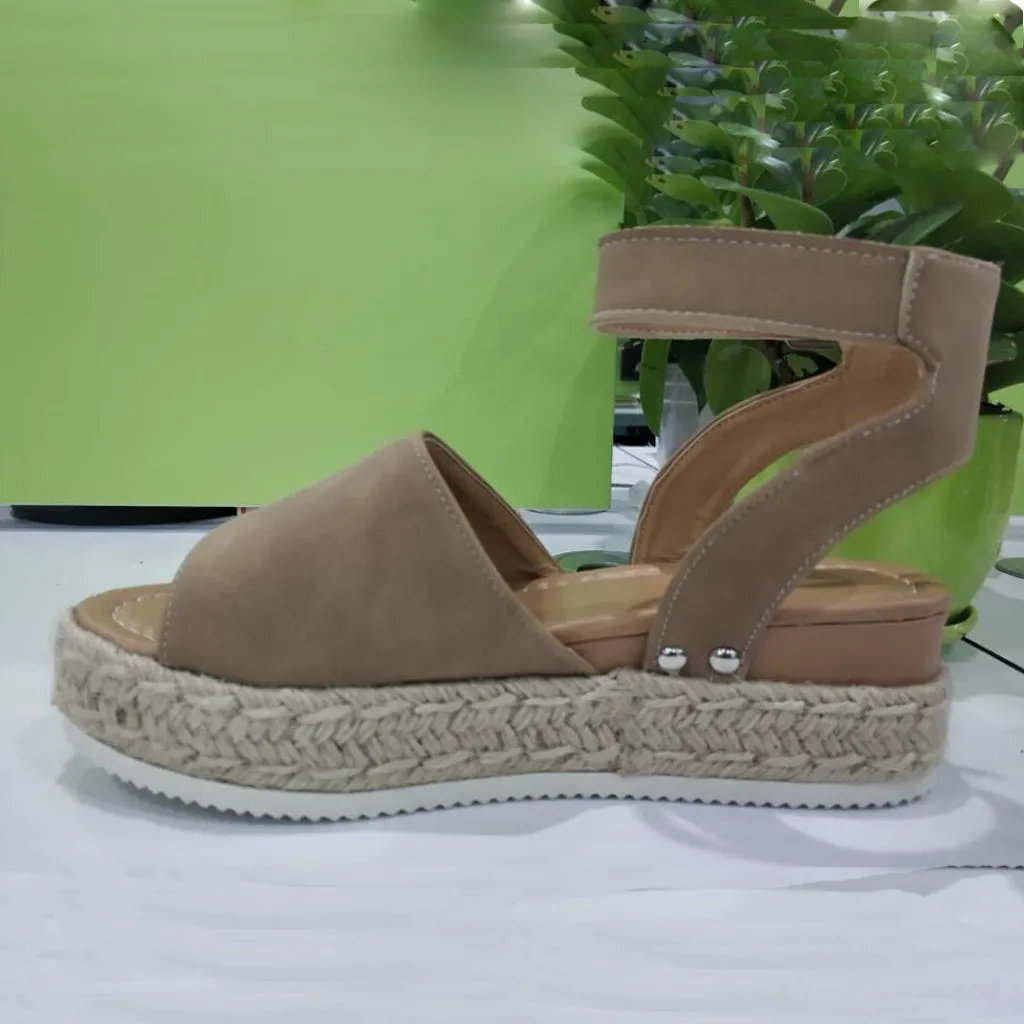 Женские летние сандалии; Zapatos De Mujer; повседневные женские босоножки на резиновой подошве с заклепками; Босоножки с открытым носком и ремешком на лодыжке;# G35