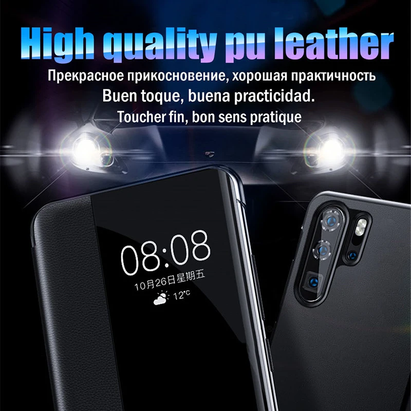 Smart Clear View Flip Phone Case For Huawei P30 P20 Mate 20 Pro Leather Protective 9 10 Shockproof Cover | Мобильные телефоны и