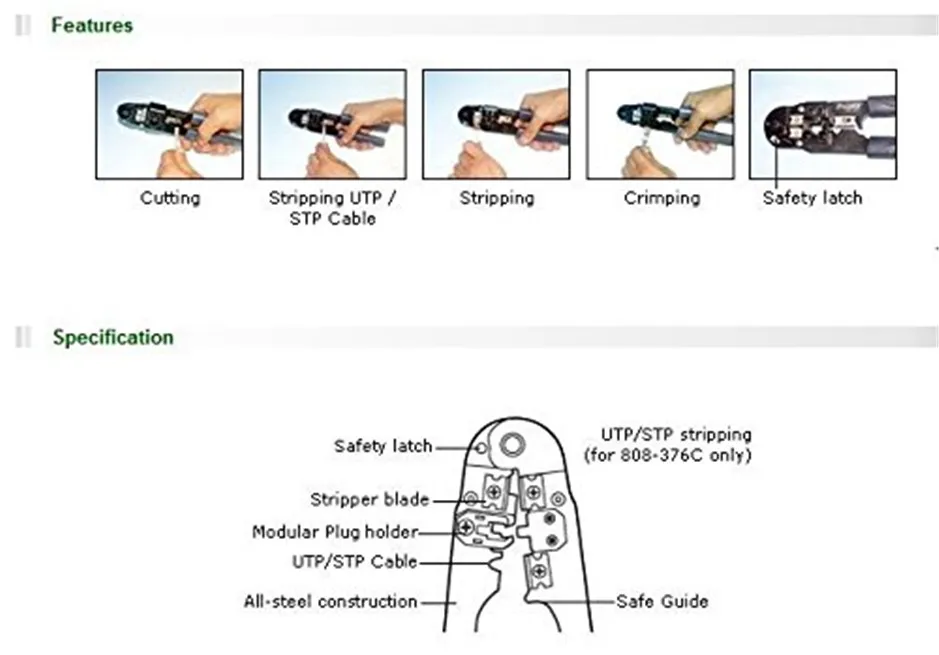 

Network Pliers Crystal Head Crimping Pliers Network Pliers Advanced Network Cable Crimpers Crimping Pliers Net 808-376C
