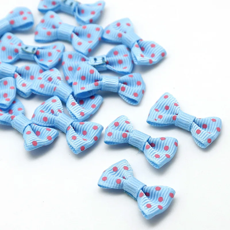 Light Blue 100 шт. 3x1,5 см в мелкий горошек печатных Grosgrain ленты бантом свадебные галстуки-бабочки Декоративные Набор для скрапбукинга украшения - Цвет: Light Blue