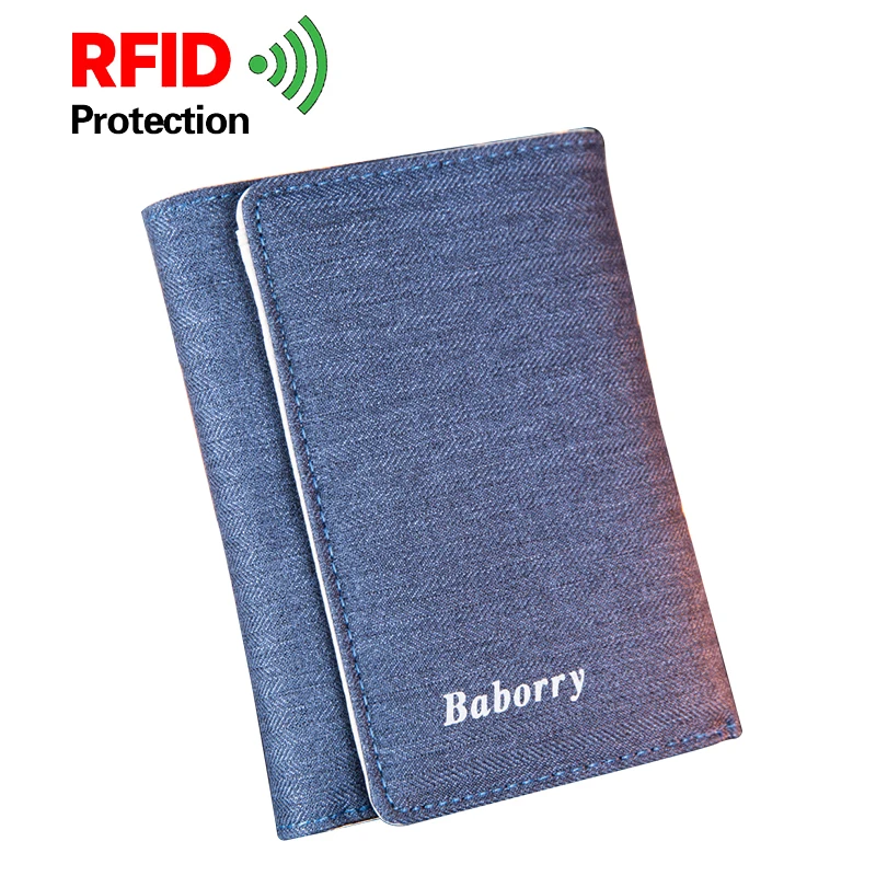 Повседневные мужские дизайнерские бумажники, Короткие холщовые RFID бумажники, тройной вертикальный однотонный цветной держатель для карт и фотографий, отделение для монет с застежкой