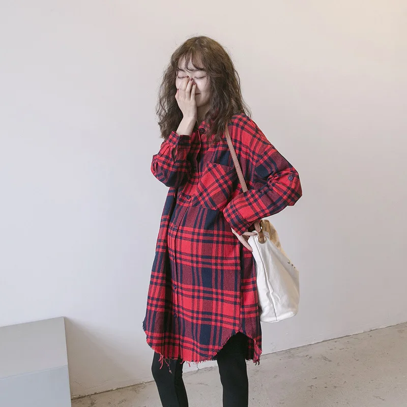 Новая модная одежда для беременных женщин Весна 2019 рубашка с длинным рукавом и