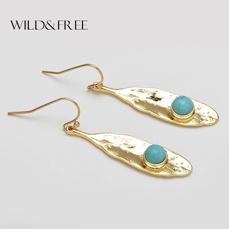 Wild& Free Новое поступление лист из цинкового сплава формы длинные висячие серьги с камнями богемные ювелирные изделия простые Висячие серьги для женщин