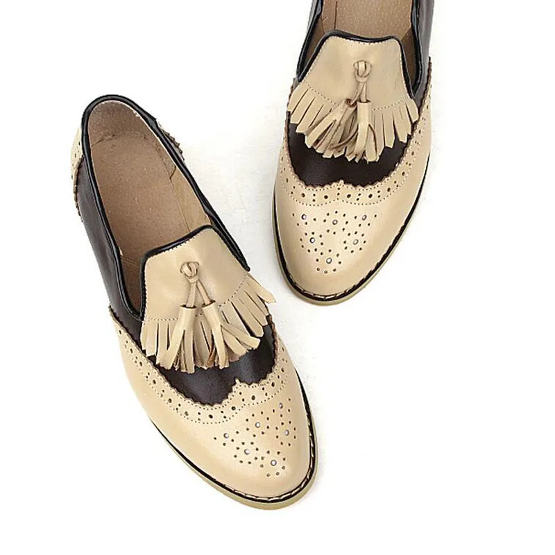 Женские туфли оксфорды с круглым носком повседневные бахромой и бантом удобные