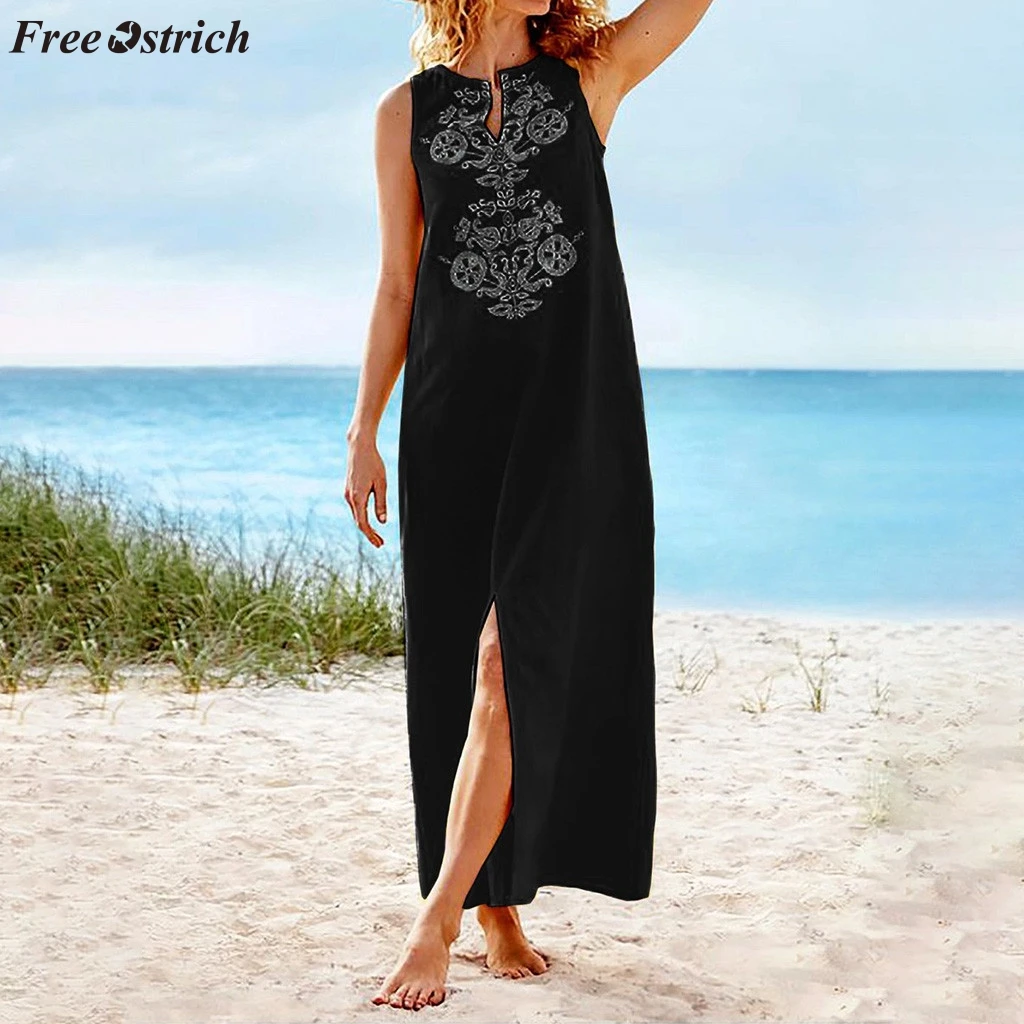 Бесплатная страусиное платье модное женское простое пляжное без рукавов с v