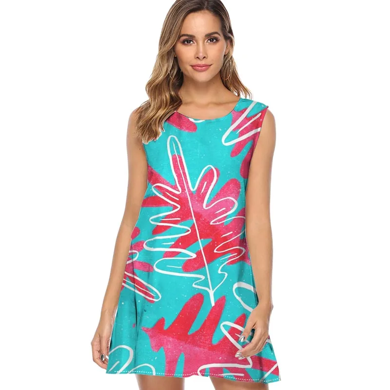 Женское платье трапеция цвета амаранта летнее пляжное без рукавов в стиле бохо