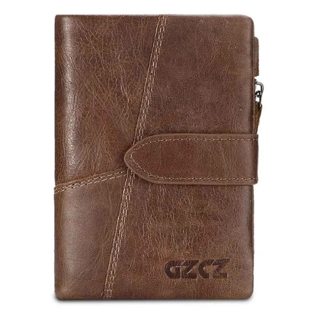 Brown-M GZCZ, известный бренд, мужские кошельки, роскошные, из натуральной коровьей кожи, дизайнерский мужской кошелек с карманом для монет, на застежке-молнии, короткий, Ретро стиль - Цвет: Brown-M