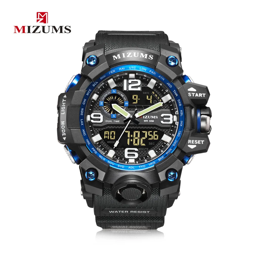 Кварцевые часы для мужчин водонепроницаемые цифровые мужские с двойным временем