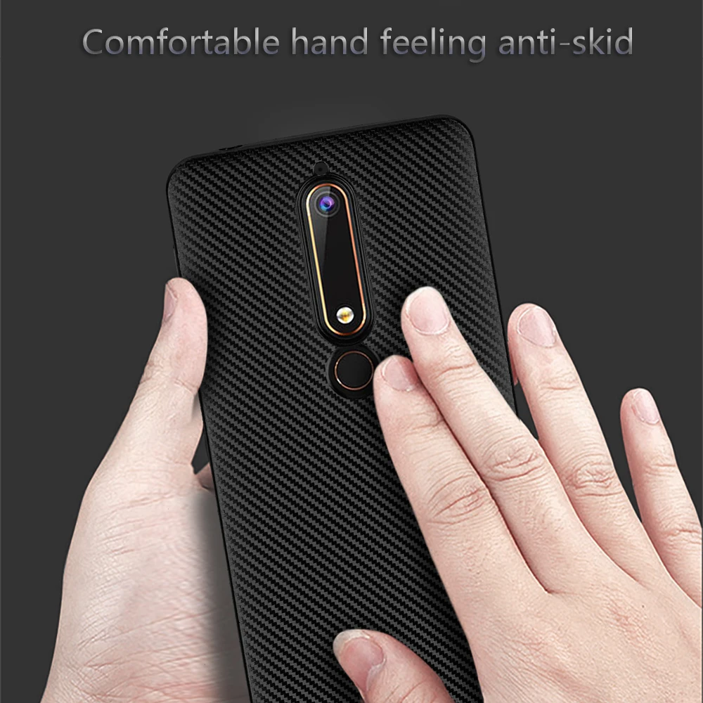 For Nokia 6 (2018) Case Classic Carbon Fiber Texture TPU Rubber Silicone Protective Cover Soft Single Shell Phone Bag |