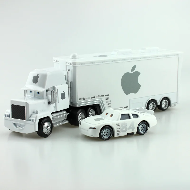 

Disney Pixar Cars White Apple Mack Truck +Small Car 1:55 Metal Toy Alloy Car Diecasts & Toy Vehicles Car Model Toys