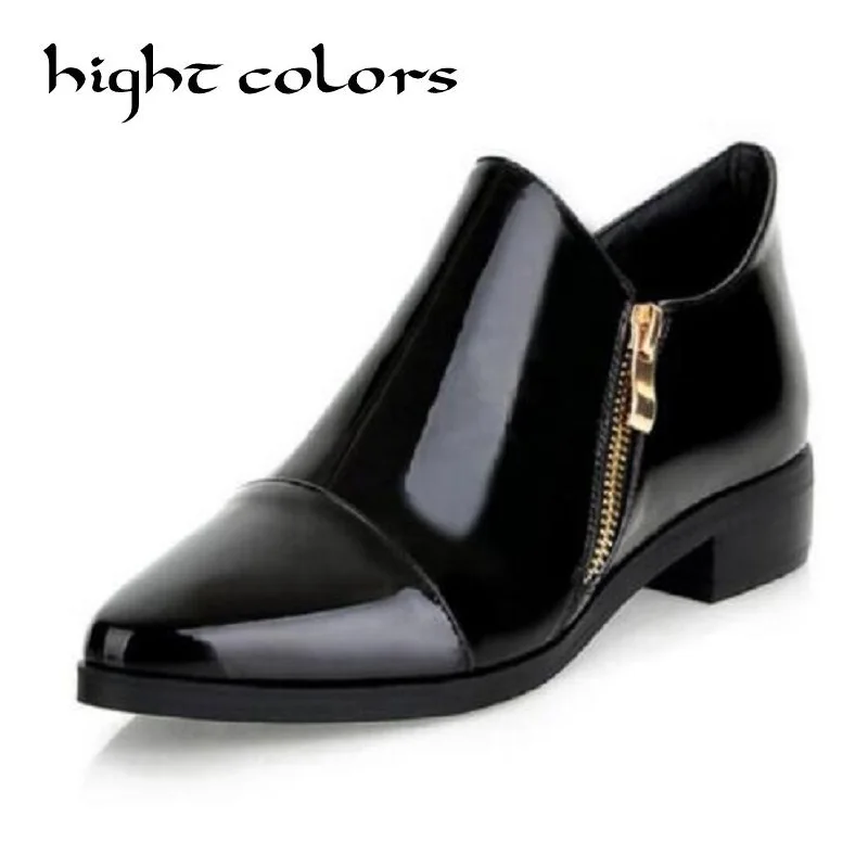 Женские туфли оксфорды с острым носком бордовые черные на плоской подошве низком